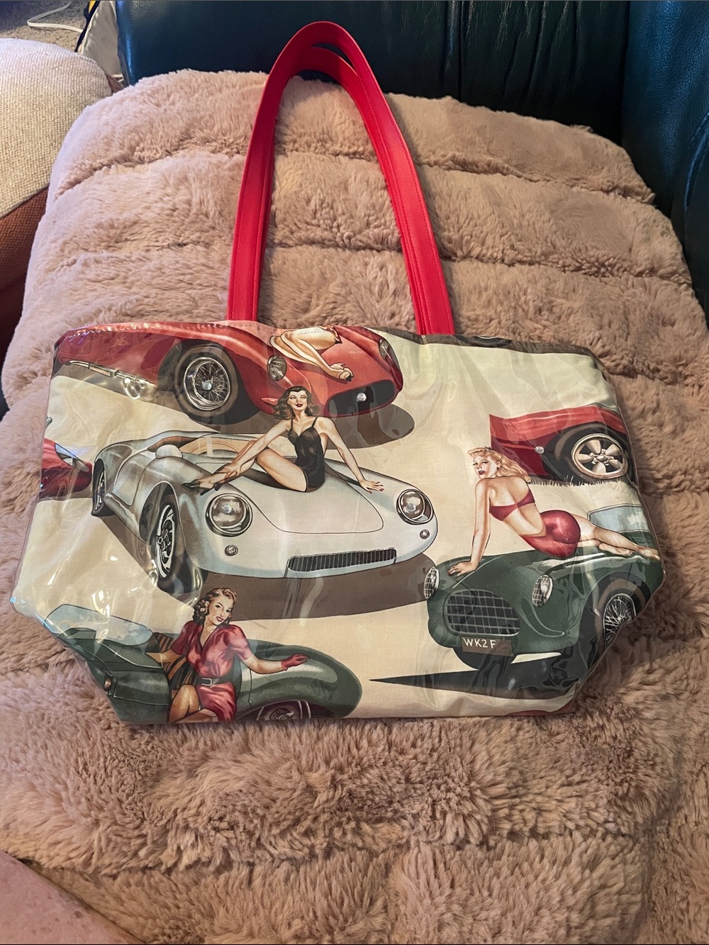 Fun colorful tote with cartoon designs